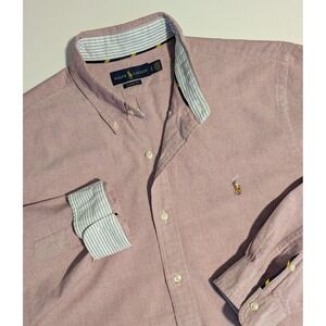 Ralph Lauren Mens L Classic Fit Oxford Button Down Shirt Dusty Rose VERY NICE!